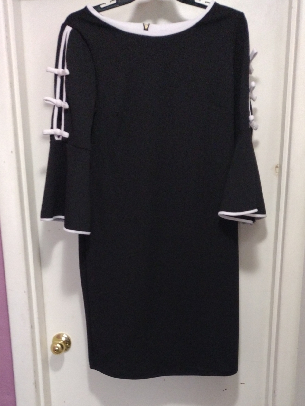 Shelby & Palmer Black Dress with White Trim and Bell Sleeves Size 16 - Picture 1 of 6